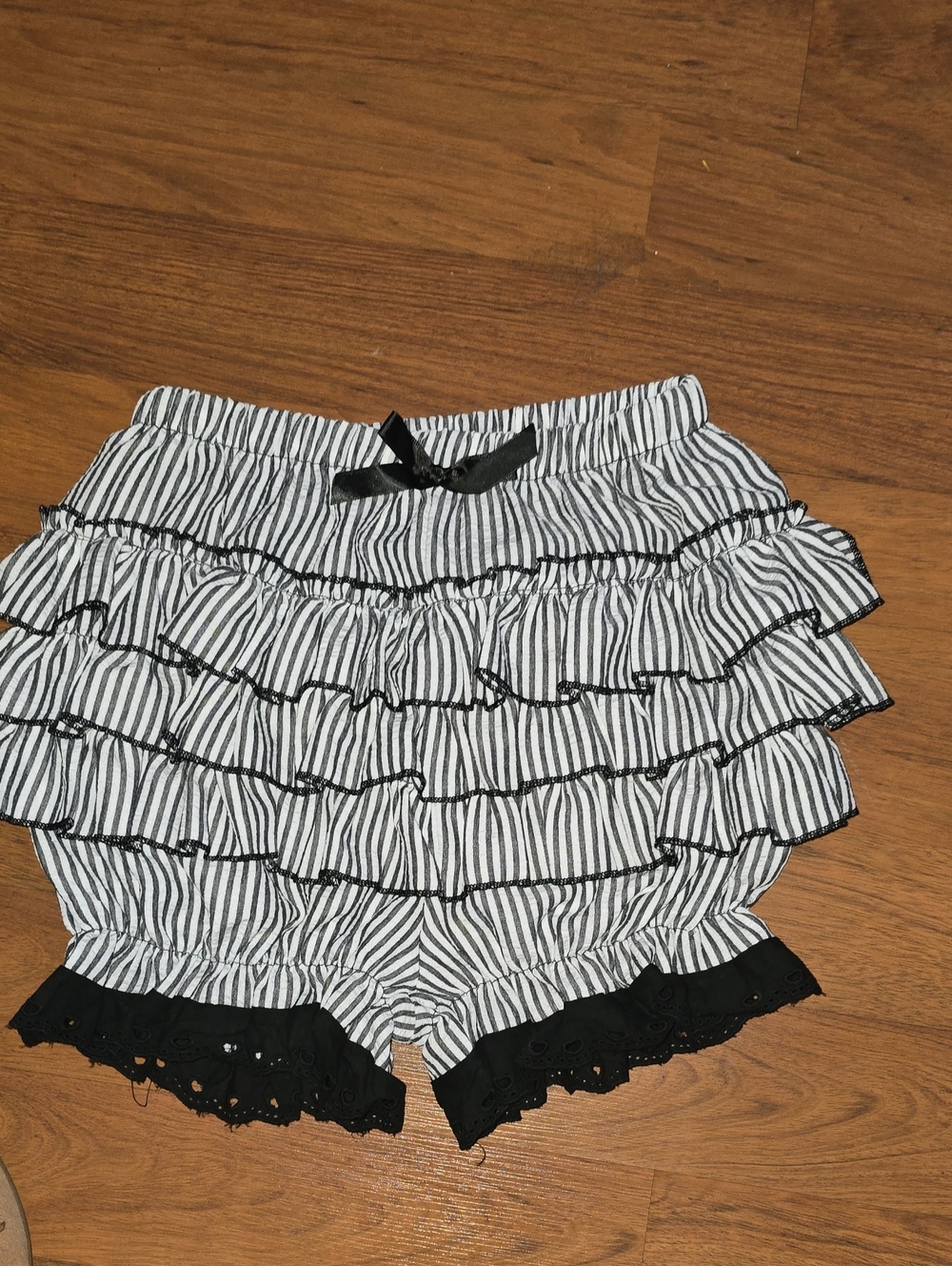 Striped Ruffle Women's Shorts - Black & White